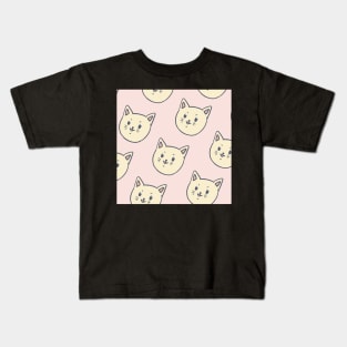 Cute Cat Face With Pink Background Pattern Kids T-Shirt